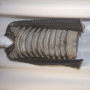 CHASER Sweater Sheer Open Knit Crochet Slouchy Bell Sleeve Hoodie Tunic